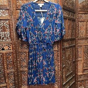 Band of Gypsies Blue Pink Wrap Mini Dress